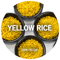 Close up view of Yellow Rice in black bowls